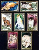 Cat Breeds Cancelled Set of 7 Stamps Mongolia, 1991